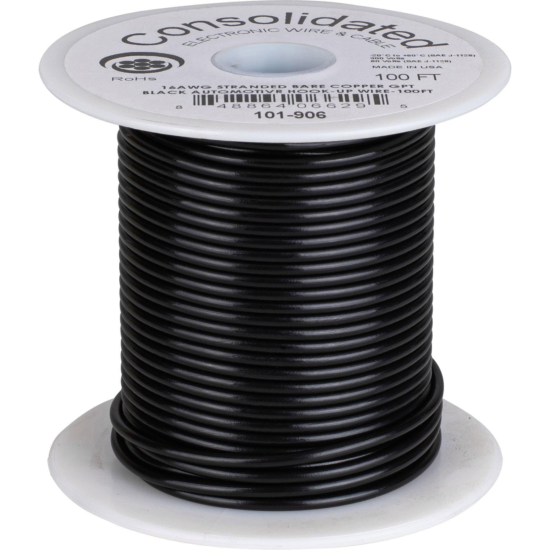 Consolidated 16 AWG Stranded Copper GPT Black Automotive Hook-Up Primary  Wire 100 ft.